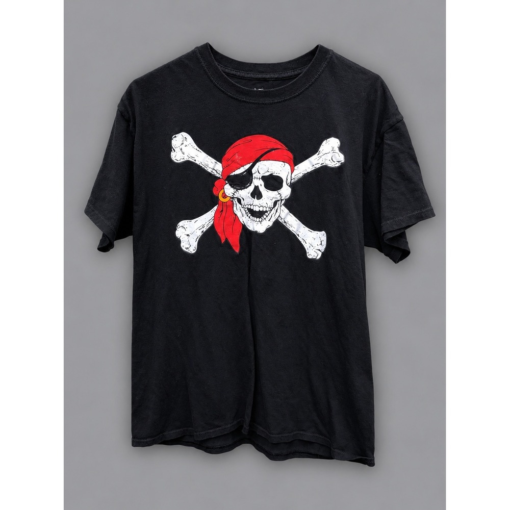 Shop4Ever Pirate Skull T-Shirt Mens Large Black Excellent Crossbones Graphic Tee
